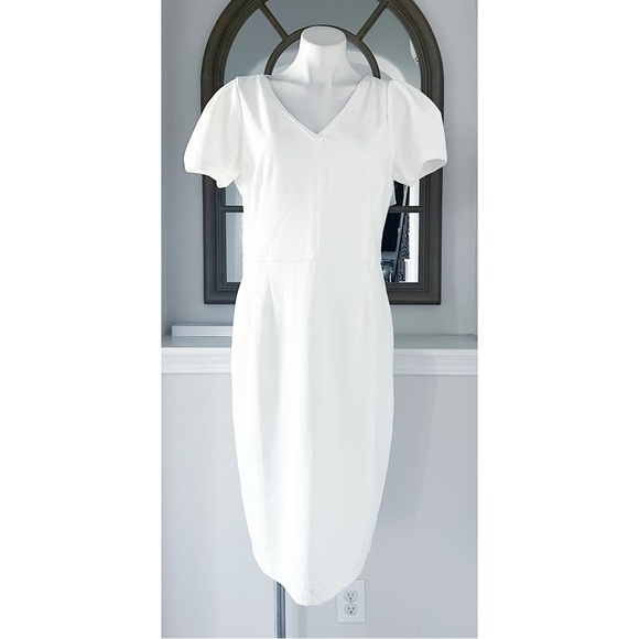 NEW Maggy London Short Sleeve Crepe Midi Dress, White/Ivory Size 14 New w/o Tag - Picture 2 of 11